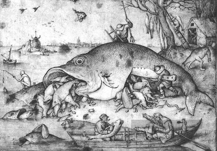 Gros poissons mangent des petits poissons flamand Renaissance paysan Pieter Bruegel l’Ancien Peintures à l'huile
